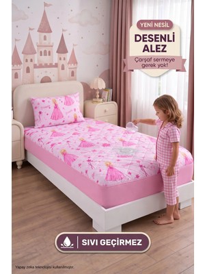 Formeya Prenses Desen Tek Kişilik Kapitone Fitted Su Sıvı Geçirmez Yatak Alezi Seti (1 Adet Yastık Kılıflı)