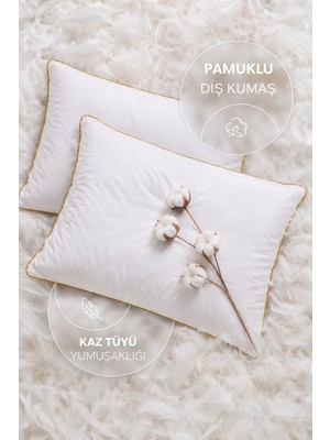 Formeya 2 Adet Gold Detaylı Gold Rengi Biyeli Nanojel Yastık 1200 gram 50x70 cm, Lüks Otel Yastığı