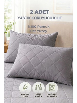Formeya Pamukkale Alez Gri %100 Pamuk Kapitone Yastık Koruyucu Alez 50 x 70 cm 2 Adet