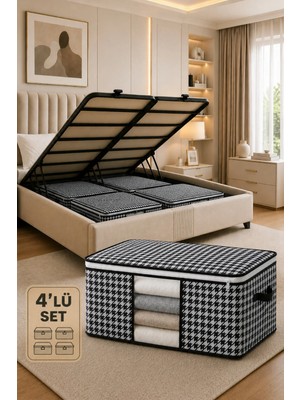 Formeya Baza ve Yatak Altı Uyumlu 4 Adet Lüks Pencereli Dolap Düzenleyici Hurç Baza Altı Hurç 64  x  45  x  22 cm