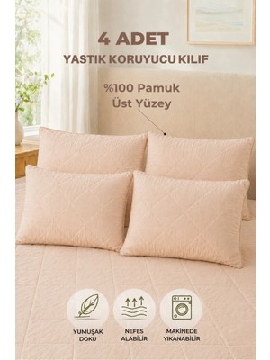 Formeya 4 Adet %100 Pamuk Kapitone Yastık Koruyucu Kılıfı-Fermuarlı Yastık Alezi Kılıf Seti 50x70 cm