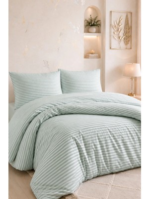 Formeya Modern Çizgili Lastikli Çarşaflı Tek Kişilik Nevresim Takımı 160 x 220 cm Çizgili Desen