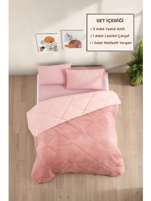 Formeya Battal Boy Lüx Wellsoft Çift Taraflı Yorgan Uyku Seti Pudra Renk Düz Desen 215 x 235 cm