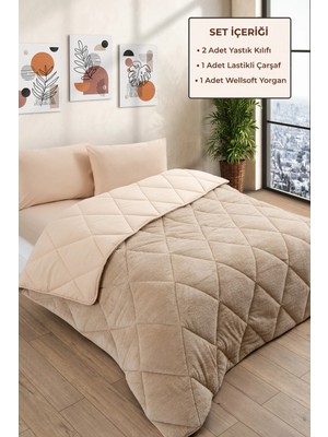 Formeya Wellsoft Çift Kişilik Uyku Seti Bej 195x215 cm Polyester Pamuk Lastikli Çarşaf ve 2 Yastık Kılıflı