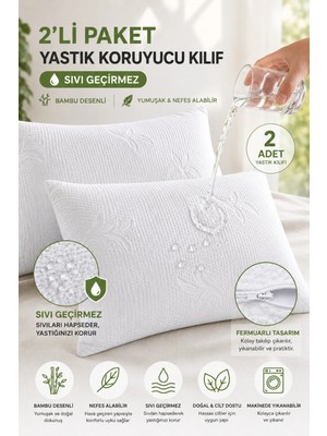 Formeya 2 Adet Bambu Desen Lüks Sıvı Geçirmez Yastık Alezi | Fermuarlı 50X70 cm 2'li Yastık Koruyucu Yastık Alezi Seti