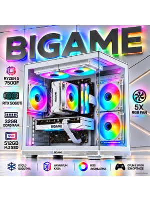 BiGame Paradise V2 Ryzen 5 7500F Rtx 5060Tİ 32GB Ram 512GB M2 SSD White Gaming Sistem