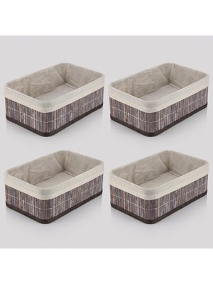 Happy Trend Bambu Çok Amaçlı Saklama Kutusu Düzenleyici Orta Boy Organizer, Dekoratif Bambu Düzenleyici Gri (29X19X10CM) (4 Adet)
