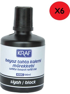 Kraf Siyah Beyaz Tahta Kalem Mürekkebi 100Ml 6'lı Paket 450 g Uzun Süreli Kullanım İçin