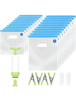 Happy Trend Adet Yeniden Kullanılabilir Sous Vide Vakum Mühür Çanta Kiti Bpa Içermeyen Plastik 10M+10L Çanta El Pompası Sızdırmazlık Klipleri Gıda Depolama ve Sous Vide Pişirme Için