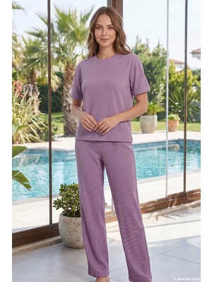 Aydoğan Kadın Kısa Kol Waffle Kumaş Pijama 260110 Mor