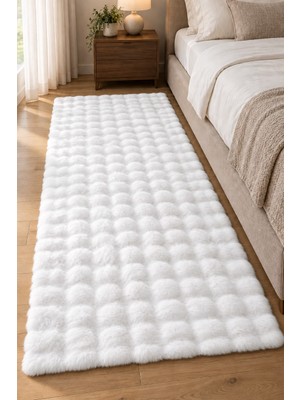 Dekoset Home Bubble Tavşan Tüyü Beyaz Yumuşak Yıkanabilir Tabanlı Peluş Halı