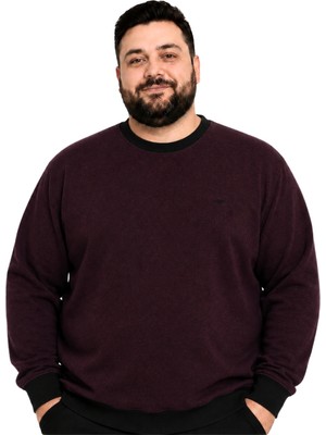 Battal Moda Erkek Büyük Beden Melanj Bordo Selanik Bisiklet Yaka Sweatshirt 3xl-4xl-5xl-6xl