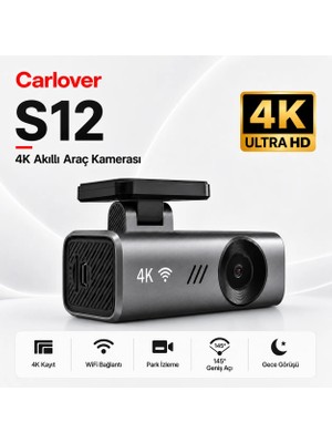 Carlover S12 4K Araç Kamerası 2160P Geniş Açı 145° Wi-Fi Özellikli Gece Görüşlü (Hafıza Kartı Dahil Değildir)