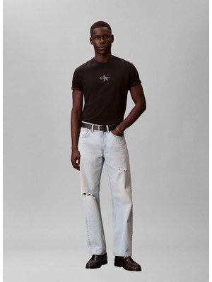 Calvin Klein Jeans Siyah Erkek %100 Pamuk T-Shirt LV04RB866GUB1 Ss 30S Mıcro Monologo