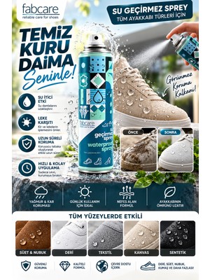 Fabcare Su Geçirmez Sprey 250 ml – Ayakkabı Koruyucu Su, Leke ve Kir Önleyici Sprey