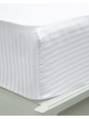 Vessino Home Çizgili Beyaz/renkli Pamuk Saten Lastikli Çarşaf Takımı 160 x 200 cm Lüx Yastıklı