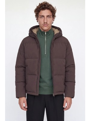 Jack & Jones Erkek Jjgalaxy Kapüşonlu Şişme Mont 12303930 Kahverengi