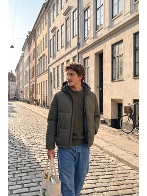 Jack & Jones Erkek Jjgalaxy Kapüşonlu Şişme Mont 12303930 Yeşil