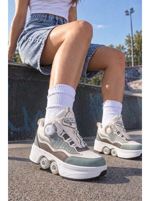 Nstil Yetişkin Çocuk Patenli Spor Ayakkabı Akıllı Bağcıklı Içe Kapanan Tekerlekli Sneaker 049