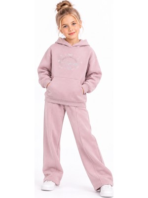 Ay Kids Kız Çocuk 3 Iplik  Şardonlu Kapüşonlu Alt Üs Takım Eşofman Takımı 4204P-