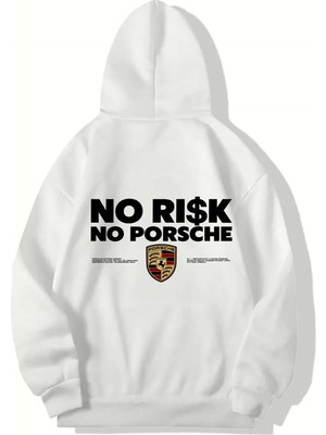 Brz Collection Unisex Oversize No Risk No Porsche Hoodie (Beyaz)