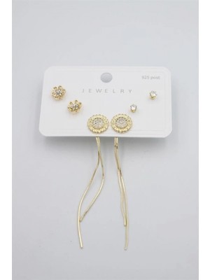 Pileli Store Çoklu Set Küpe - Altın