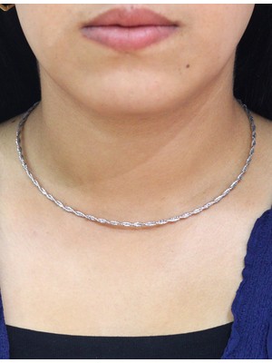 Midyat Nurtaş Gümüş Italyan Halat Model Gümüş Renk Çift Sıra Gümüş Choker Gerdanlık 201025912