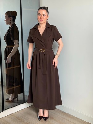 Roupas Collection Kruvaze Yaka Düğme Detay Elbise