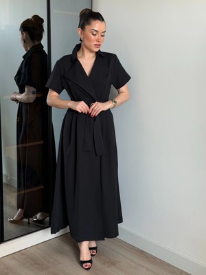 Roupas Collection Kruvaze Yaka Düğme Detay Elbise