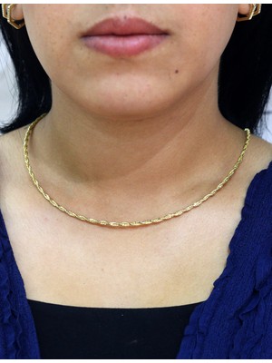 Midyat Nurtaş Gümüş Italyan Halat Model Gold Renk Çift Sıra Gümüş Choker Gerdanlık 201025910