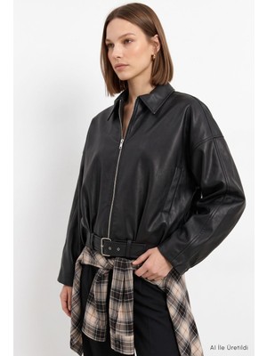 Rays Oversize Deri Ceket 3137 Siyah