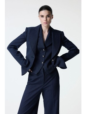 adL Denim Görünümlü Mono Kapama Ceket Lacivert 11944260003