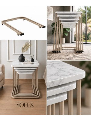 Sofex 4 Lü Tekerlekli Zigon Sehpa ( Cappucino Carrara )