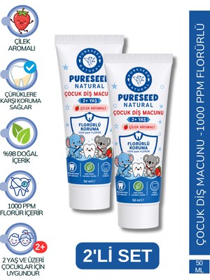 2'li Set - Pureseed Natural Çocuk Diş Macunu 1000PPM Florürlü -  2 x 50 ml
