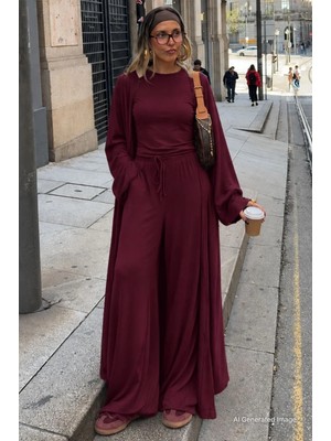Madmext Bordo 3'lü Penye Salaş Kadın Takım MG2906