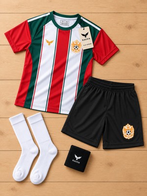 The Raven Yeni Sezon Özel Tasarım Kırmızı Çocuk Futbol Forması Forması 4'lü Set Forma Şort Çorap Bileklik