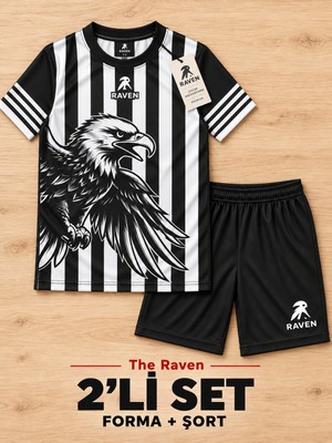 The Raven Özel Tasarım Kartal Temalı Çocuk Futbol Forması 2'li Set Forma Şort