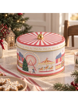 Sarkap Home 3,4 Litre Winter Joy Kulplu Yuvarlak Metal Kutu 190X120MM