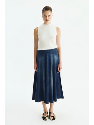 ROMAN Denim Midi Etek Lacivert KK015024_015