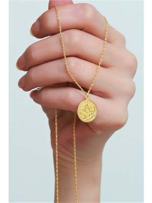 Bayar Gold 14 Ayar Altın Tuğralı Halat Burgu Zincir Kolye 1,8 cm