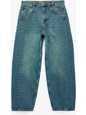 Koton Cepli Rahat Kalıp Pamuklu Düz Paça Balon Fit Barrel Denim Pantolon - Barrel Jeans