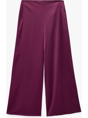 Koton Regular Fit Normal Bel Düz Geniş Paça Saten Pantolon