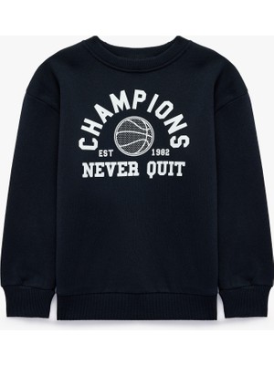 Koton Basketbol Baskılı Bisiklet Yaka Şardonlu Uzun Kollu Sweatshirt