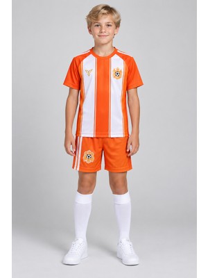 The Raven Yeni Sezon Özel Tasarım Turuncu Çocuk Futbol Forması Forması 4'lü Set Forma Şort Çorap Bileklik