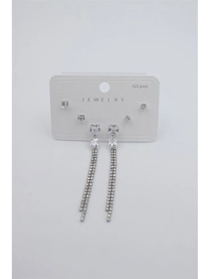 Pileli Store Çoklu Set Küpe - Gümüş