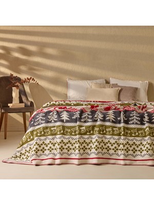 Matmel Soft Nordic Pamuklu Çift Kişilik Battaniye - Kırmızı / Yeşil - 200X220 cm