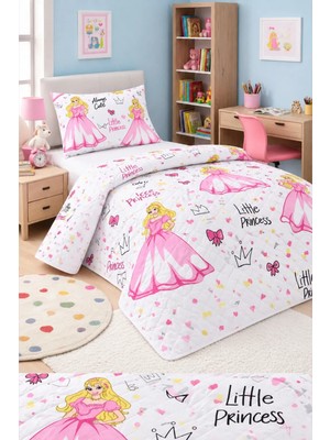 Mislina Home Kız Çocuk Genç Pike Yatak Örtüsü Takımı Prenses Desen Kapitoneli Pamuklu 4 Mevsim | Çarşafsız 160X230