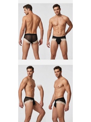 Beruflic Erkek Siyah Tül Dantelli Slip Iç Giyim