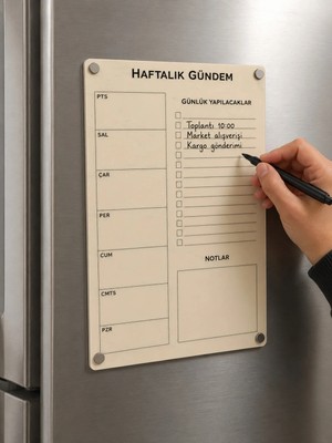 Haftalık Planlayıcı Silinebilir Buzdolabı Not Panosu - 2 Adet Kalemli (Sürpriz Hediyeli)