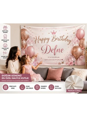 Sürpriz Hediyeli Kişiye Özel Doğum Günü Happy Birthday Duvar Örtüsü Birinci Kalite Kumaş